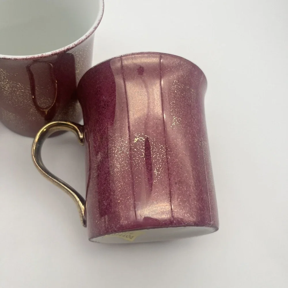 Pottery Barn Hiraki Coffee Mugs Iridescent Japan Lusterware Gold Handle Set of 4